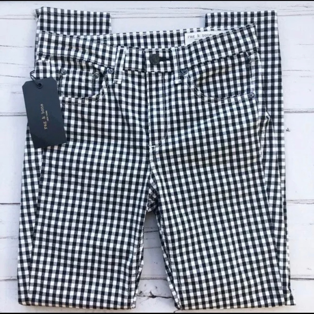 $245 NWT Rag & Bone Black and White Gingham Capri Jeans - size 28